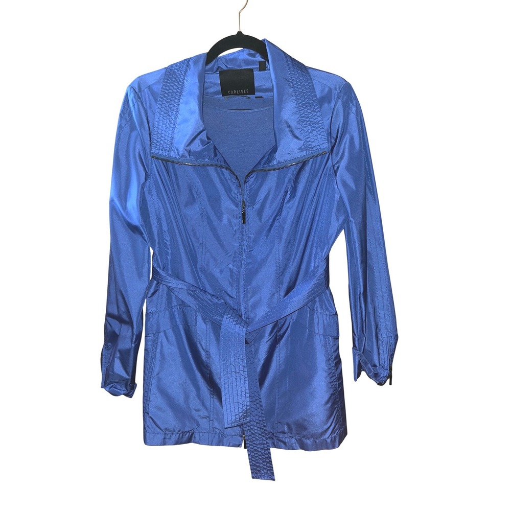 Carlisle Royal Blue 2 Piece Zip Front Belted Lightweight Jacket Womens Size 8 M